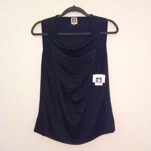 Ann Klein black cowl neck top M